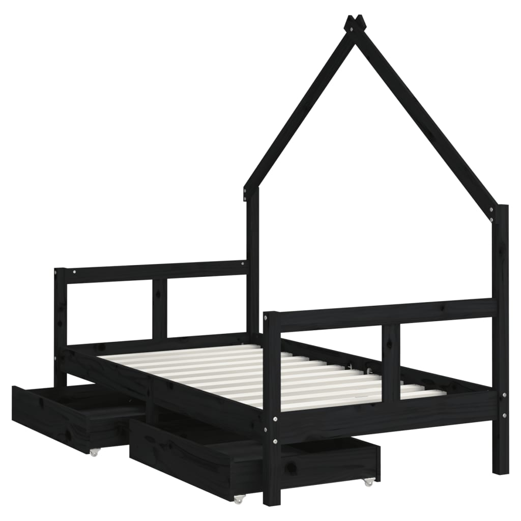 Kinderbedframe met lades 80x160 cm massief grenenhout zwart