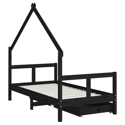 Kinderbedframe met lades 80x160 cm massief grenenhout zwart