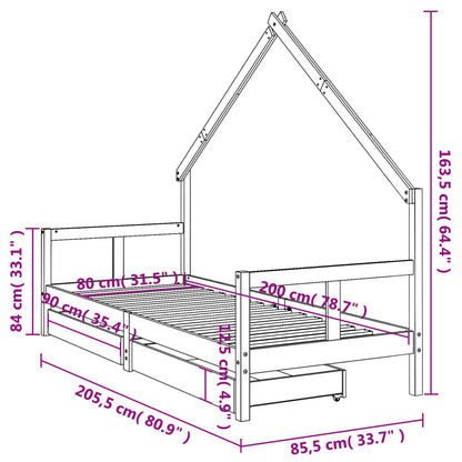 Kinderbedframe met lades 80x200 cm massief grenenhout