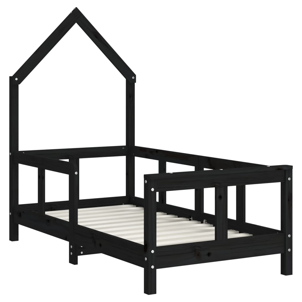 Kinderbedframe 70x140 cm massief grenenhout zwart