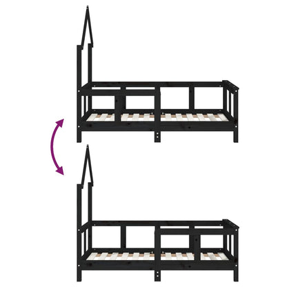 Kinderbedframe 70x140 cm massief grenenhout zwart