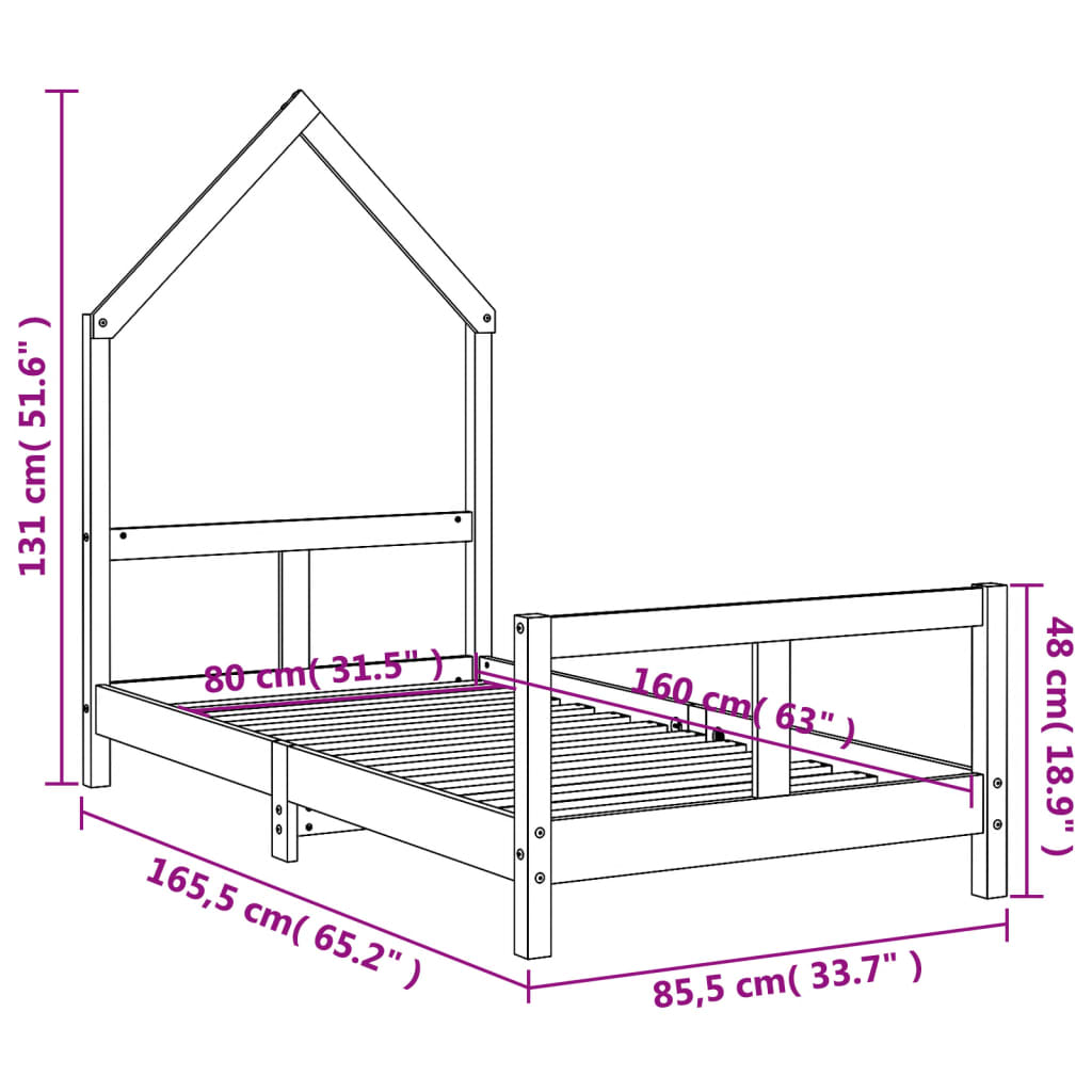 Kinderbedframe 80x160 cm massief grenenhout wit