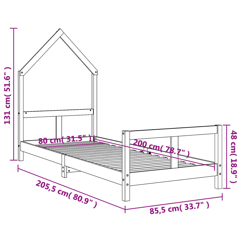 Kinderbedframe 80x200 cm massief grenenhout wit