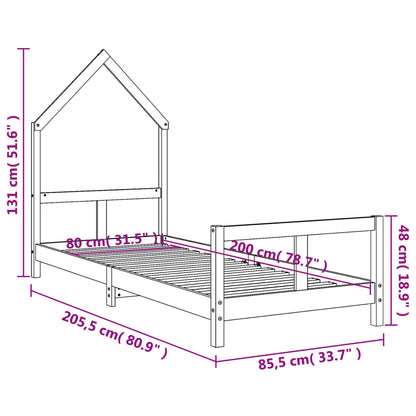 Kinderbedframe 80x200 cm massief grenenhout zwart