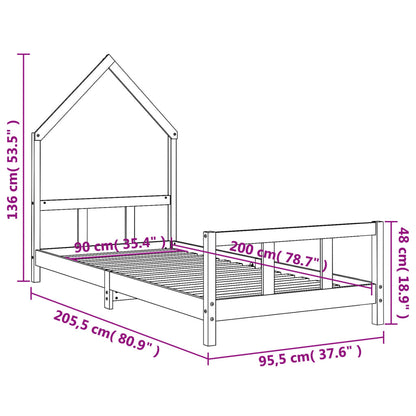 Kinderbedframe 90x200 cm massief grenenhout wit