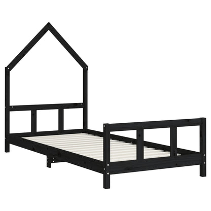 Kinderbedframe 90x200 cm massief grenenhout zwart