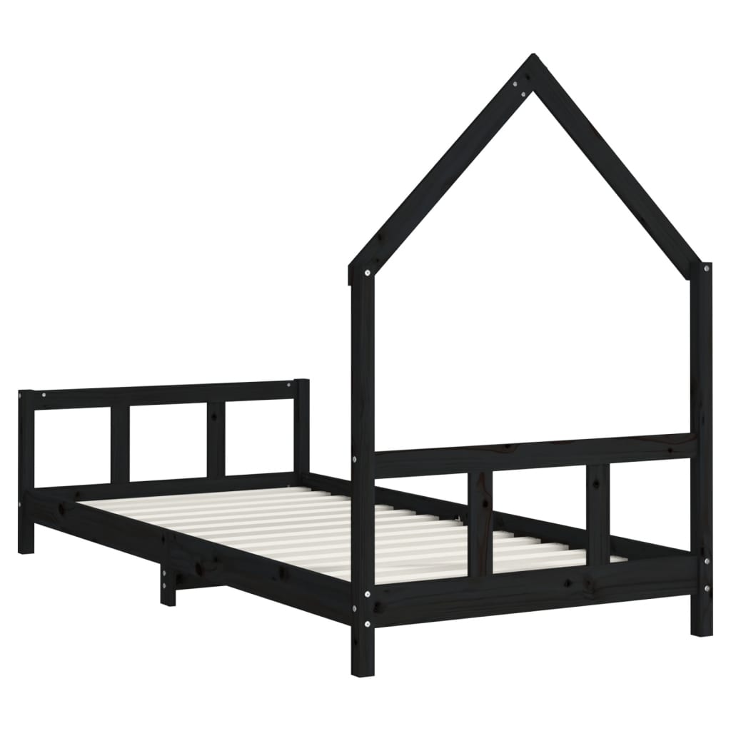 Kinderbedframe 90x200 cm massief grenenhout zwart