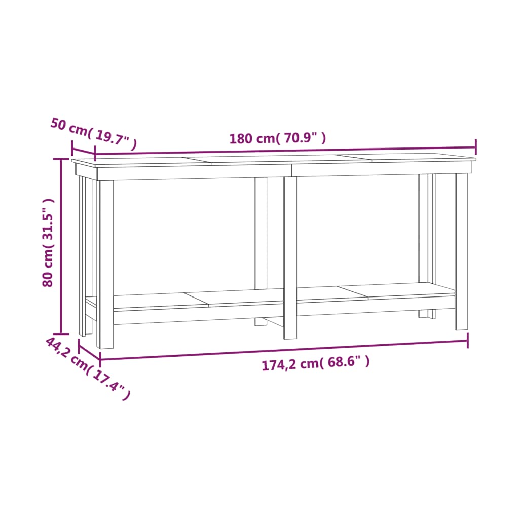 Werkbank 180x50x80 cm massief grenenhout grijs