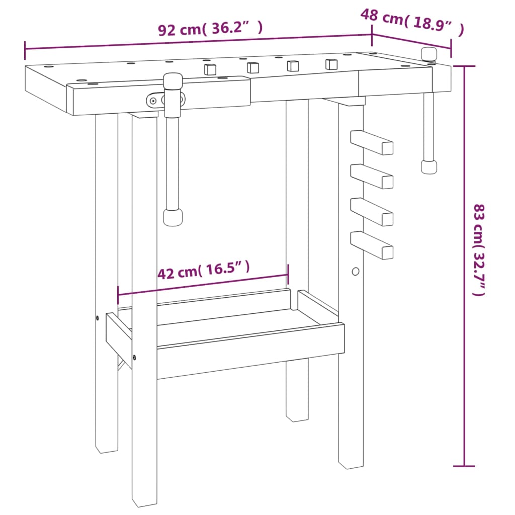 Werkbank met bankschroeven 92x48x83 cm massief acaciahout