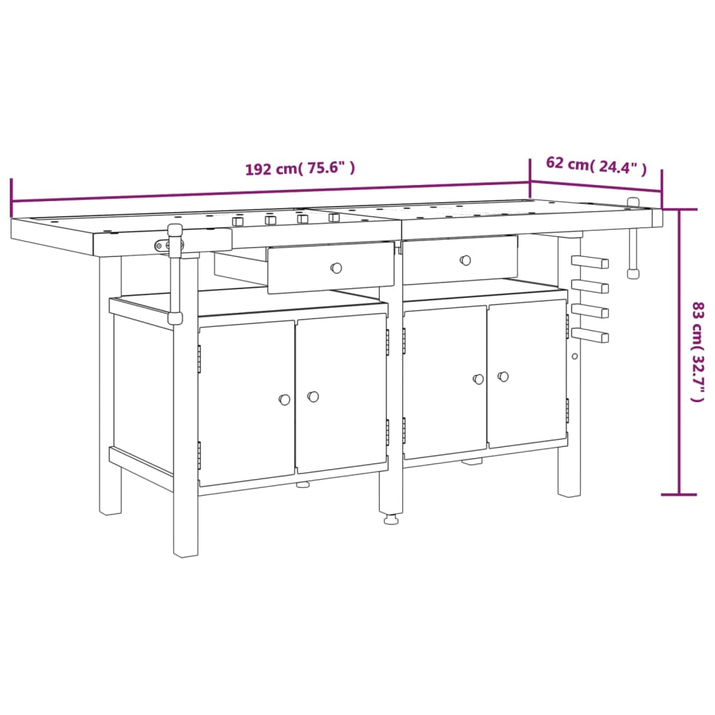 Werkbank met lades en bankschroeven 192x62x83 cm acaciahout