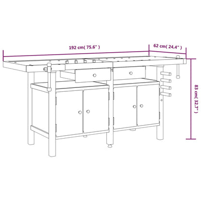 Werkbank met lades en bankschroeven 192x62x83 cm acaciahout