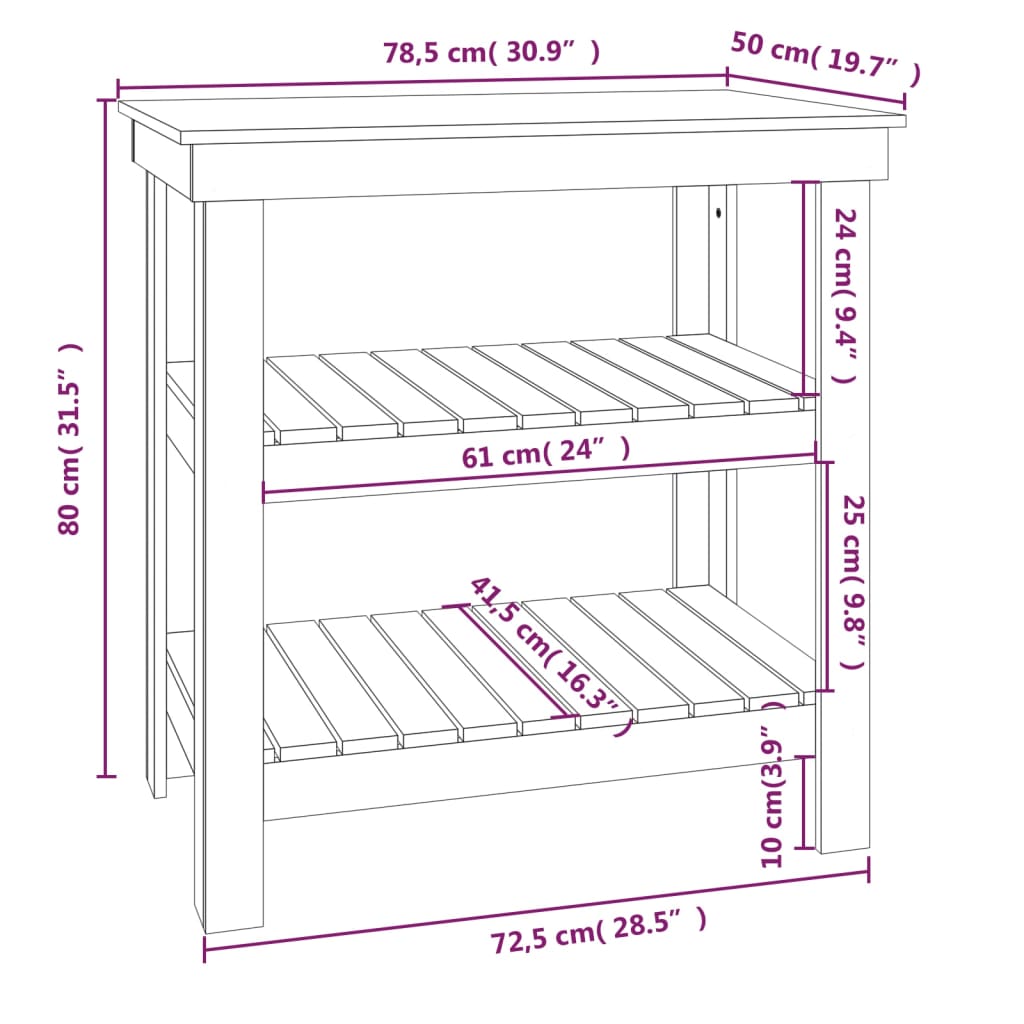 Werkbank 78,5x50x80 cm massief grenenhout zwart