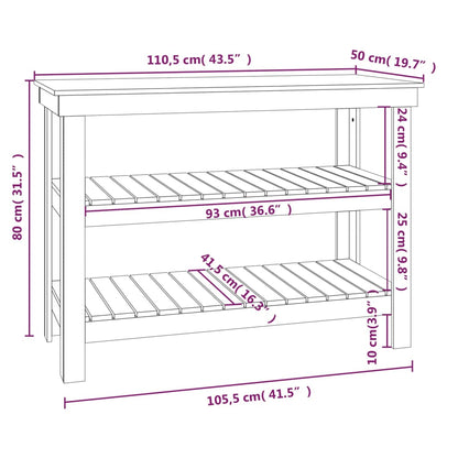 Werkbank 110,5x50x80 cm massief grenenhout grijs