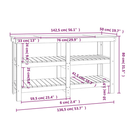 Werkbank 142,5x50x80 cm massief grenenhout grijs