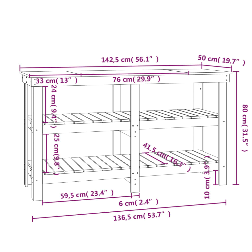 Werkbank 142,5x50x80 cm massief grenenhout honingbruin