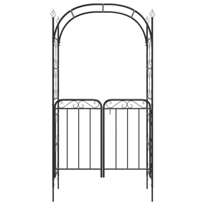 Tuinboog met poort 108x45x235 cm staal zwart