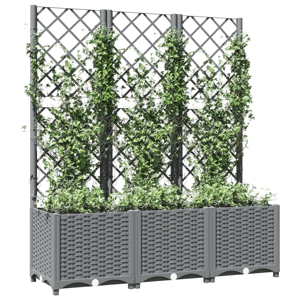 Plantenbak met latwerk 120x40x136 cm polypropeen lichtgrijs