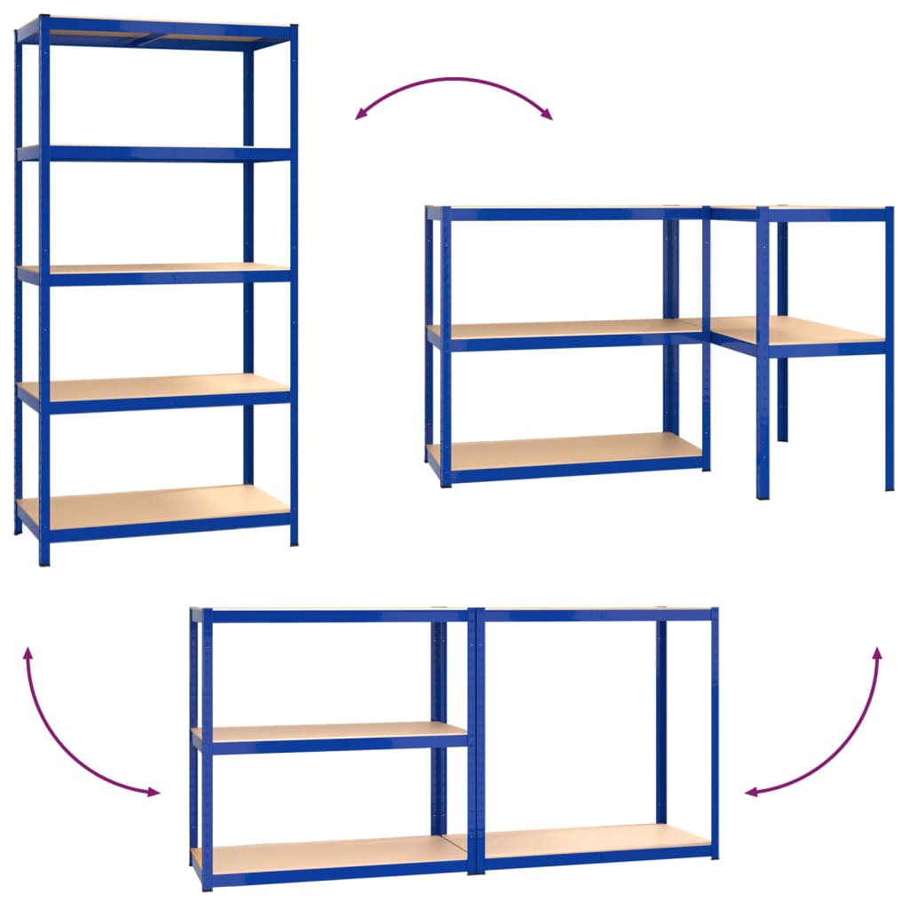 Opbergrek 5-laags 5 st staal & bewerkt hout blauw