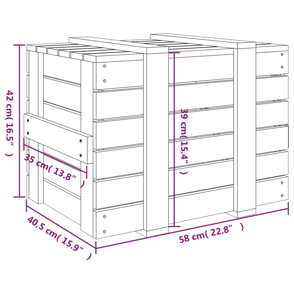 Opbergbox 58x40,5x42 cm massief grenenhout wit