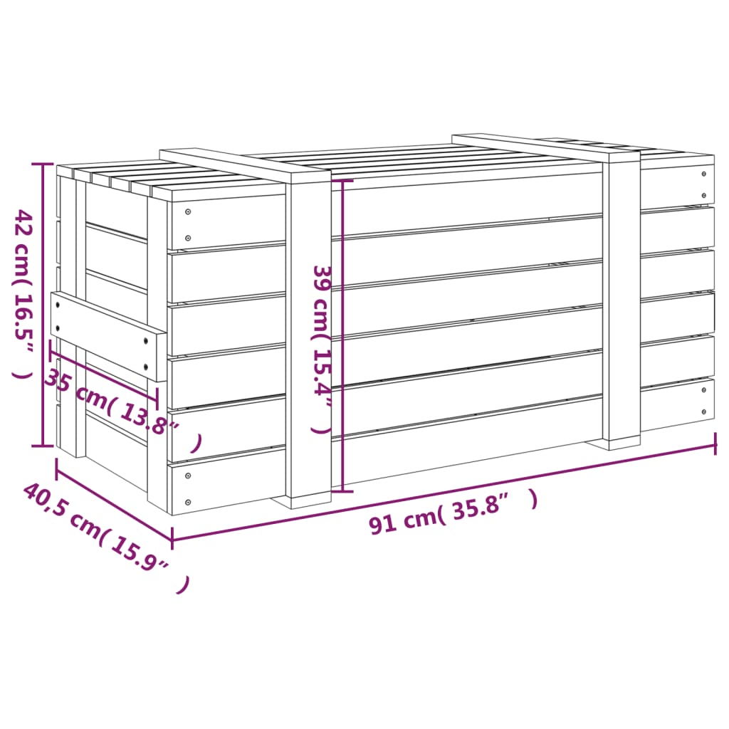 Opbergbox 91x40,5x42 cm massief grenenhout wit