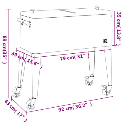 Koelbox op wielen 92x43x89 cm rood