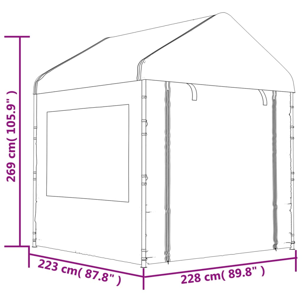 Prieel met dak 2,28x2,23x2,69 m polyetheen wit