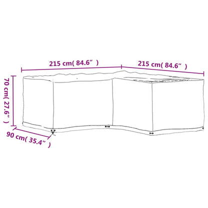 Tuinmeubelhoezen L-vormig 2 st 16 oogjes 215x215x70 cm