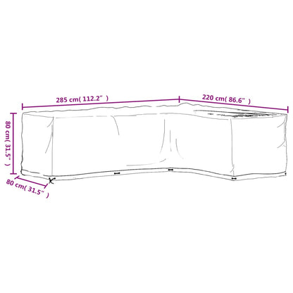 Tuinmeubelhoezen L-vormig 2 st 18 oogjes 285x220x80 cm