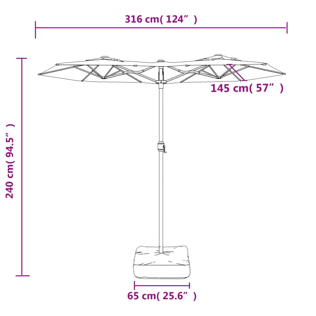 Parasol dubbel 316x240 cm zandwit