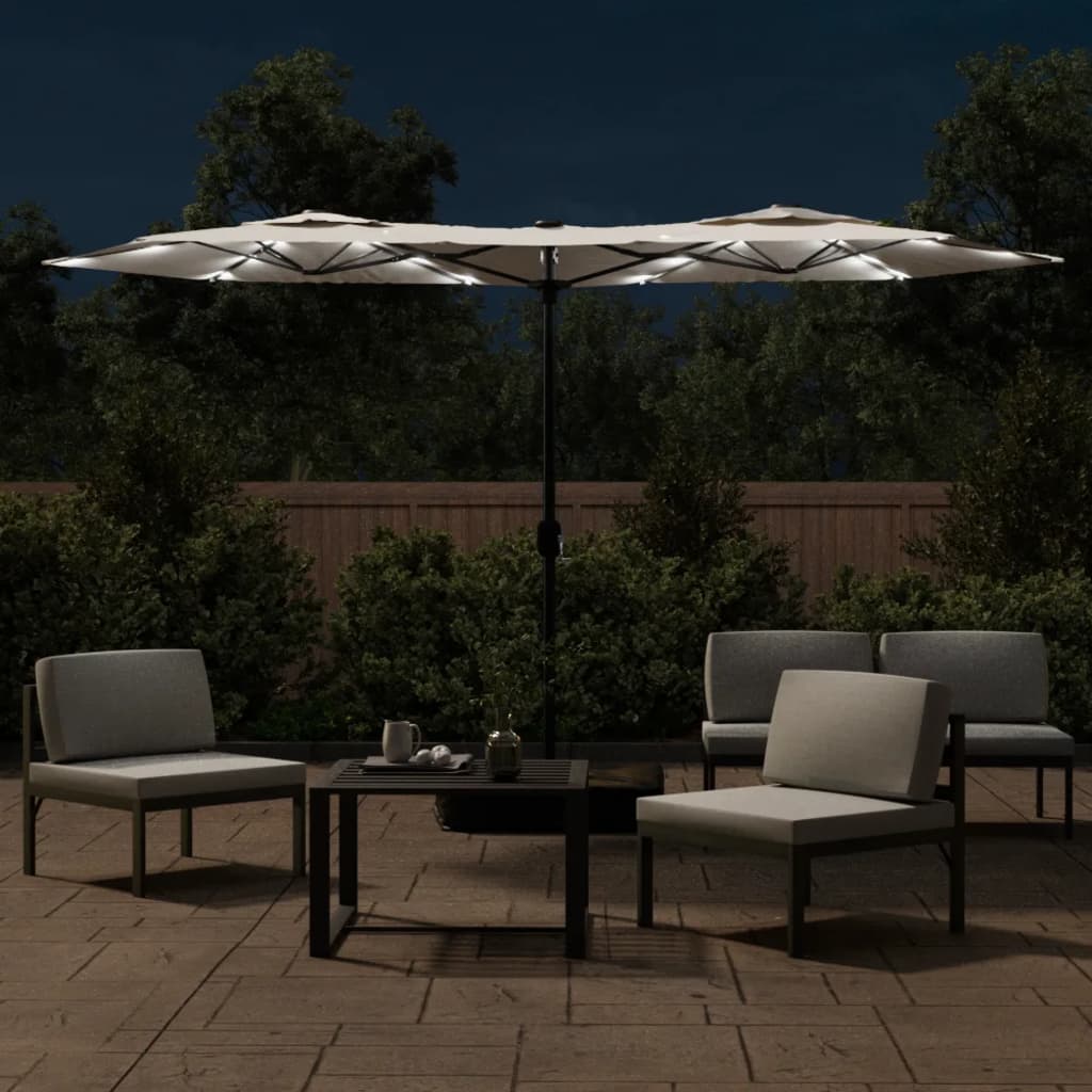 Parasol dubbel met LED's 316x240 cm zandwit