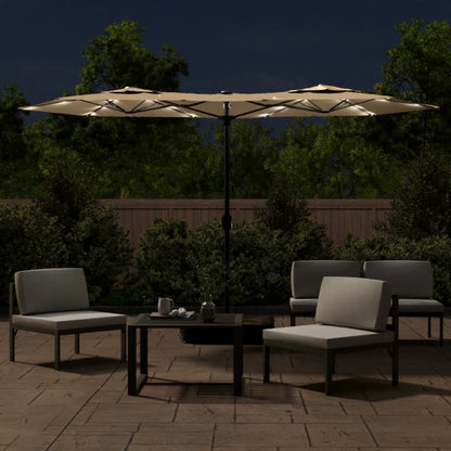 Parasol dubbel met LED's 316x240 cm taupe