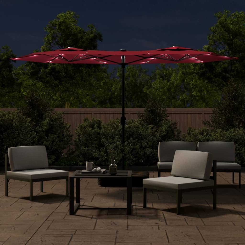 Parasol dubbel met LED's 316x240 cm bordeauxrood