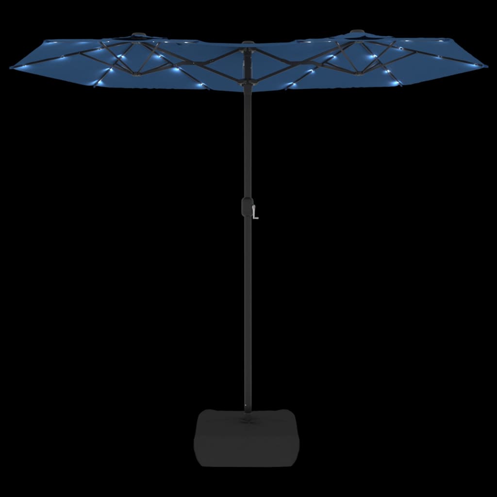 Parasol dubbel met LED's 316x240 cm azuurblauw