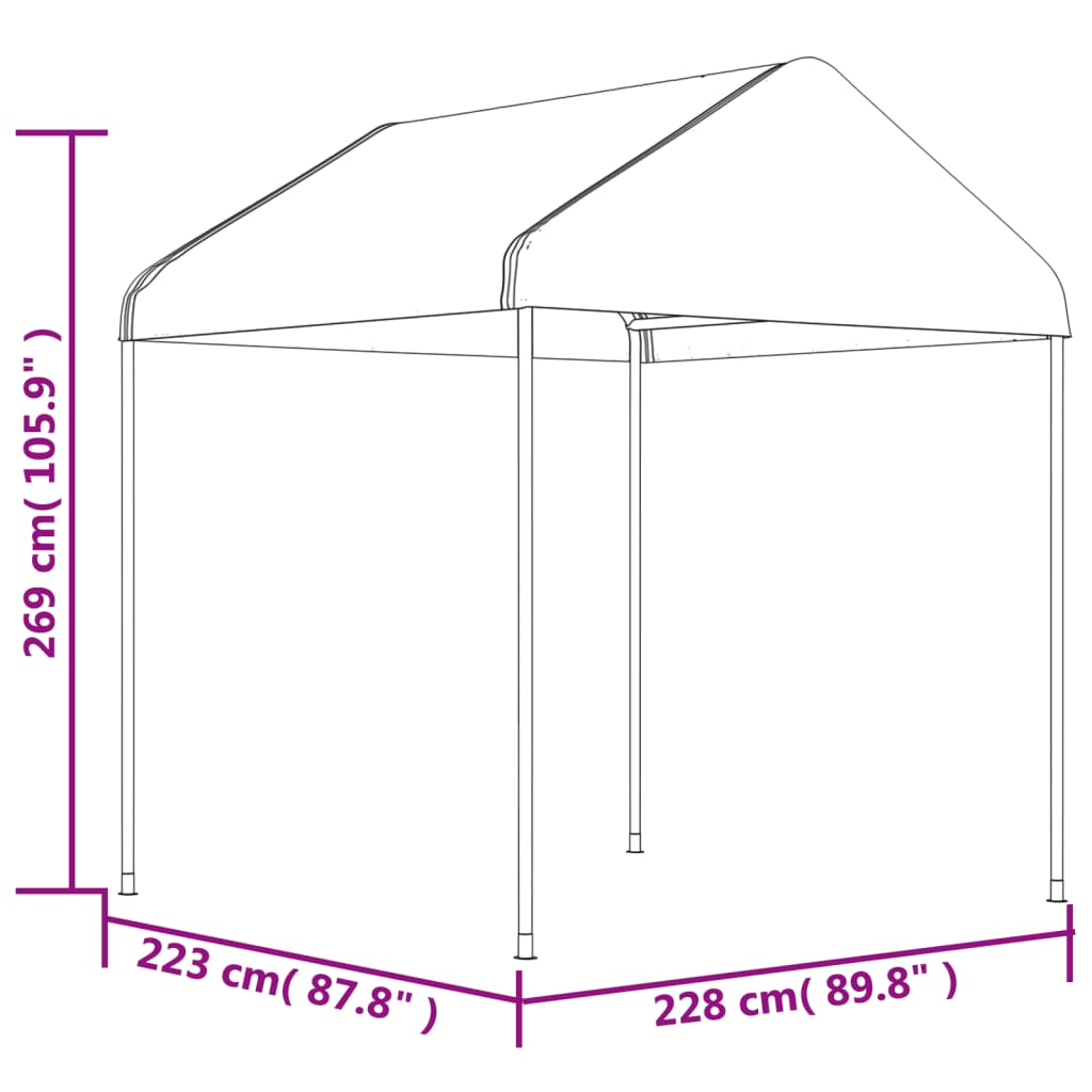 Prieel met dak 8,92x2,28x2,69 m polyetheen wit
