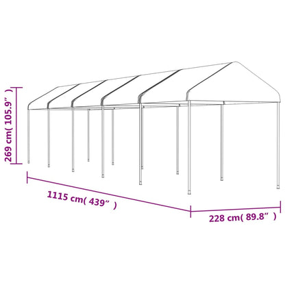 Prieel met dak 11,15x2,28x2,69 m polyetheen wit
