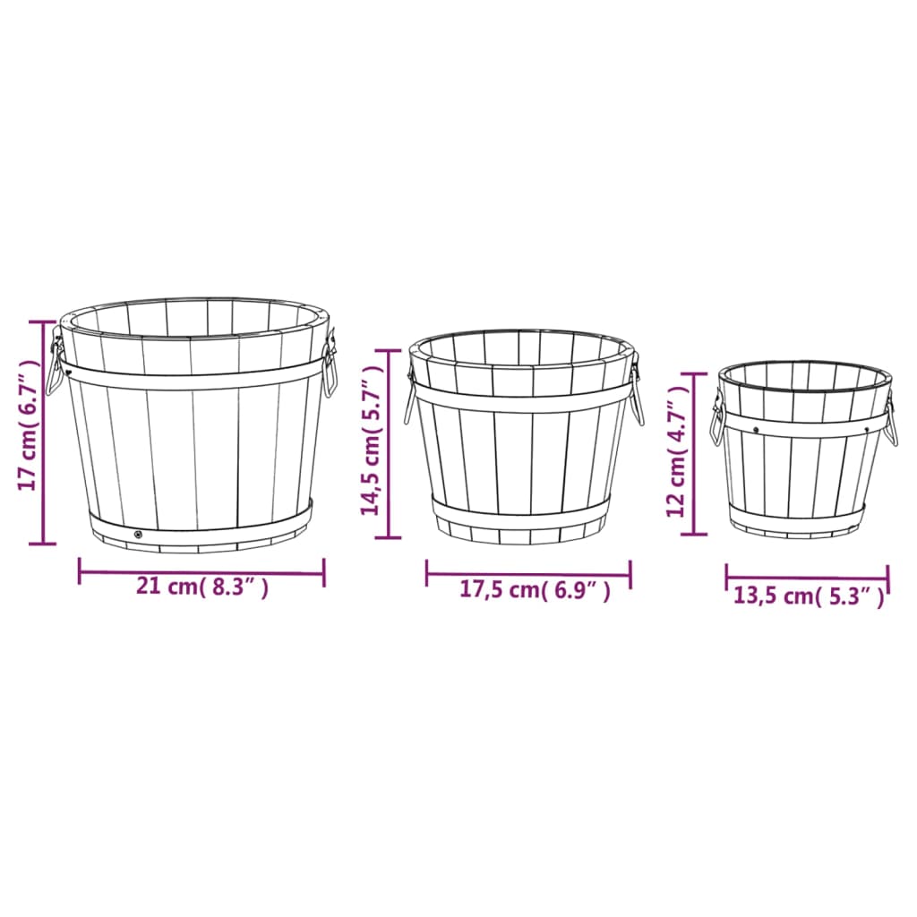 Plantenbakset houten emmer 3-delig massief vurenhout