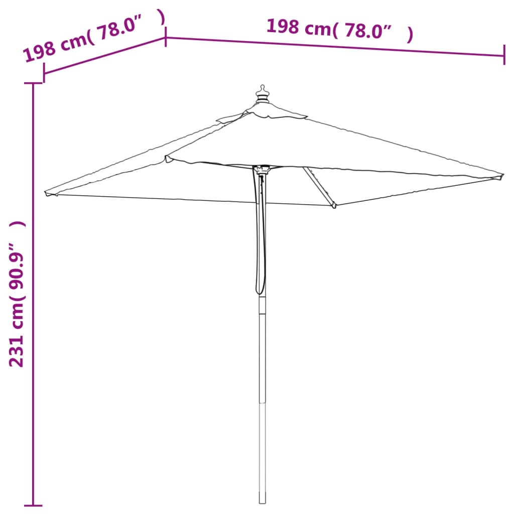 Parasol met houten paal 198x198x231 cm antracietkleurig