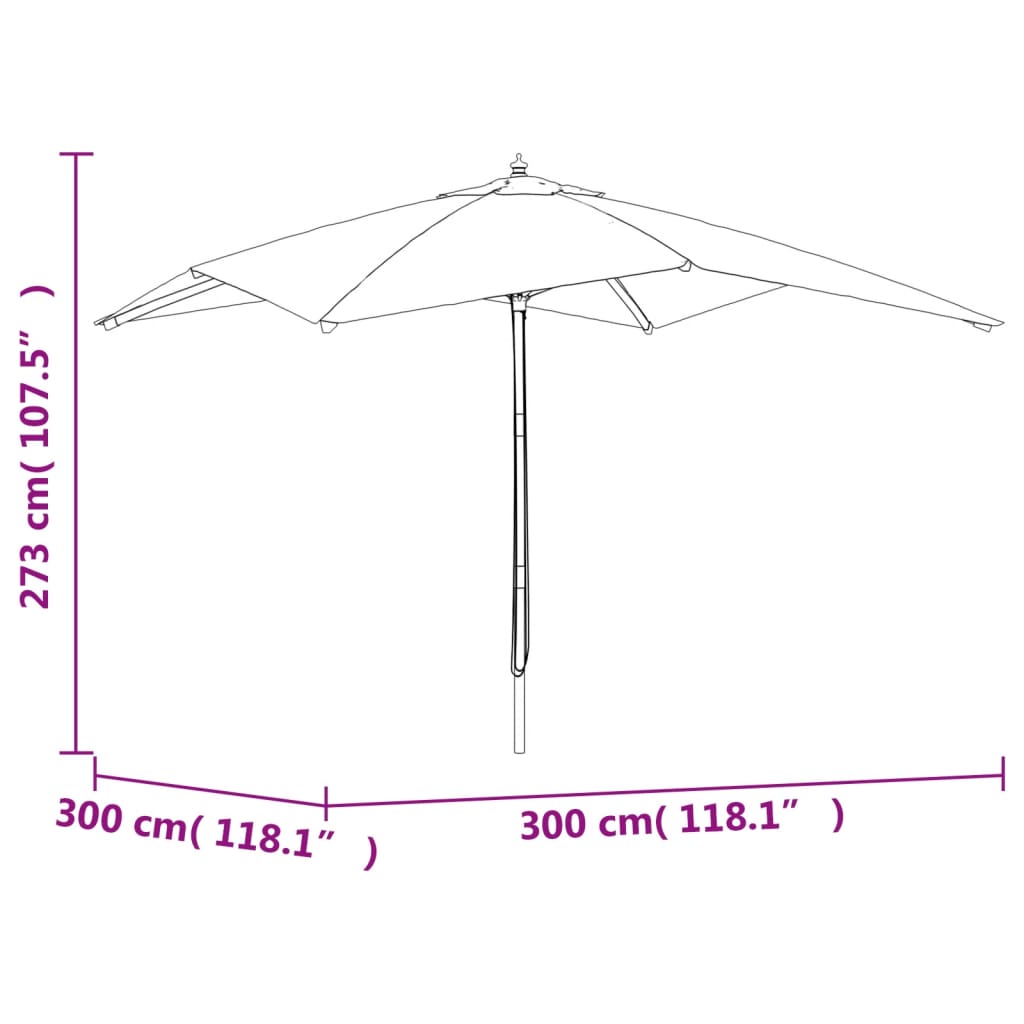 Parasol met houten paal 300x300x273 cm azuurblauw