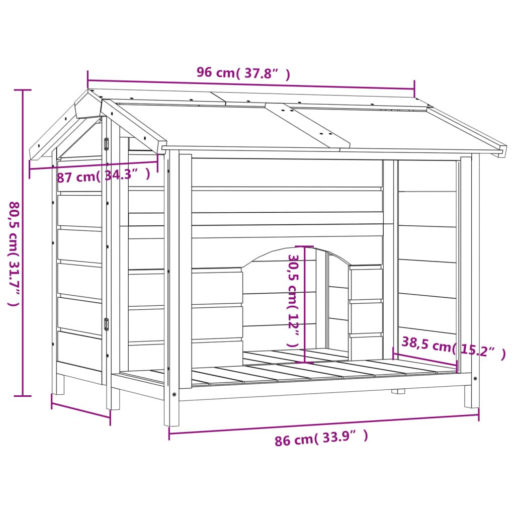 Hondenhok 96x87x80,5 cm massief grenenhout mokkakleurig