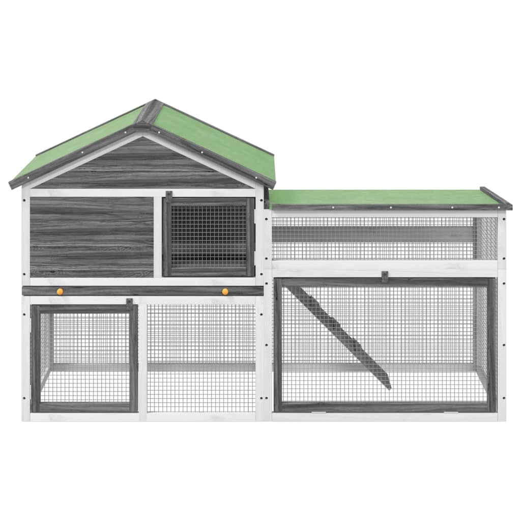 Konijnenhok 185,5x60,5x109,5 cm massief grenenhout grijs