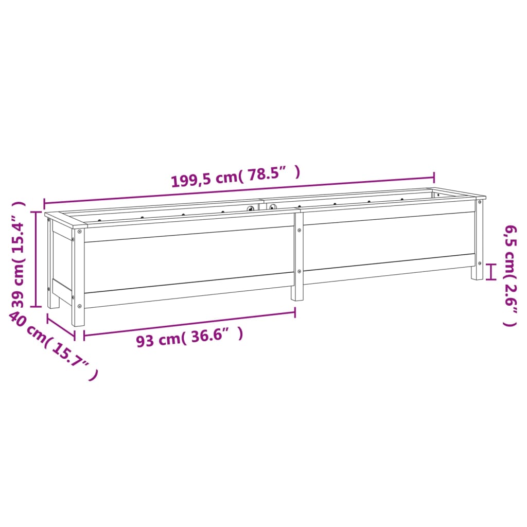 Plantenbak verhoogd 199,5x40x39 cm massief grenen honingbruin