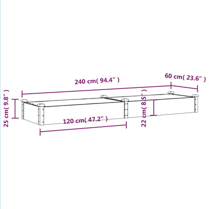 Plantenbak verhoogd met voering 240x60x25 cm vurenhout bruin