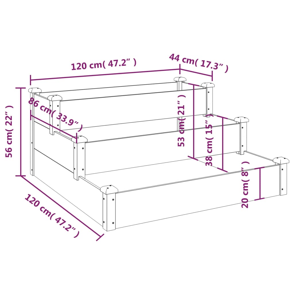 Plantenbak verhoogd met voering 120x120x56 cm massief vurenhout