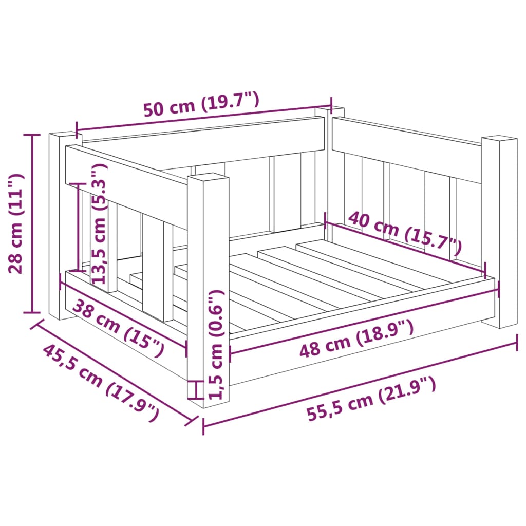 Hondenmand 55,5x45,5x28 cm massief grenenhout