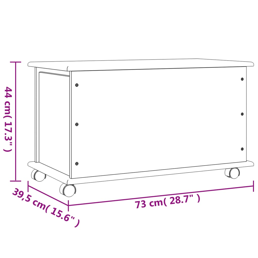 Opbergkist met wielen ALTA 73x39,5x44 cm massief grenenhout wit