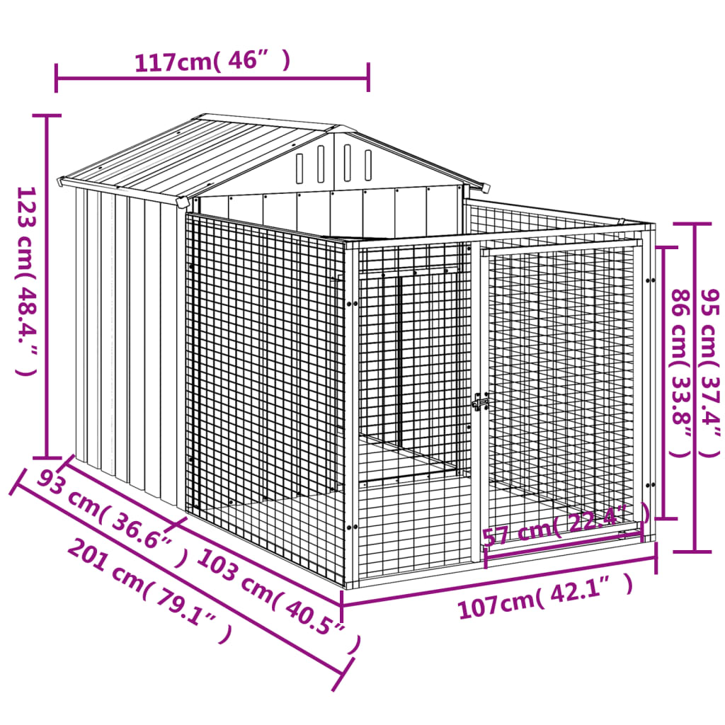 Hondenhok met dak 117x201x123 cm gegalvaniseerd staal