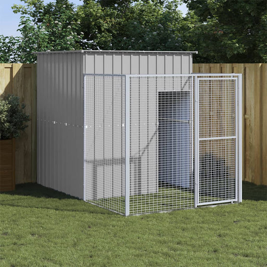 Hondenkennel met ren 165x251x181 cm gegalvaniseerd staal grijs