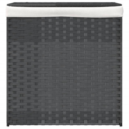 Wasmand met 2 vakken 53x35x57 cm poly rattan grijs