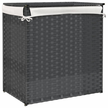 Wasmand met 2 vakken 53x35x57 cm poly rattan grijs