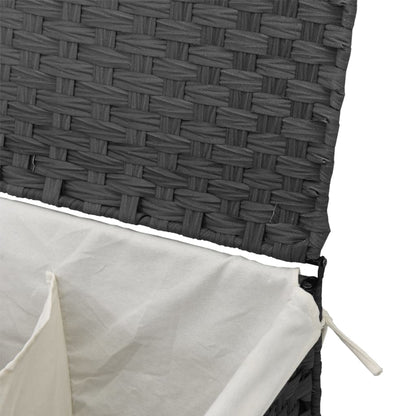 Wasmand met 2 vakken 53x35x57 cm poly rattan grijs